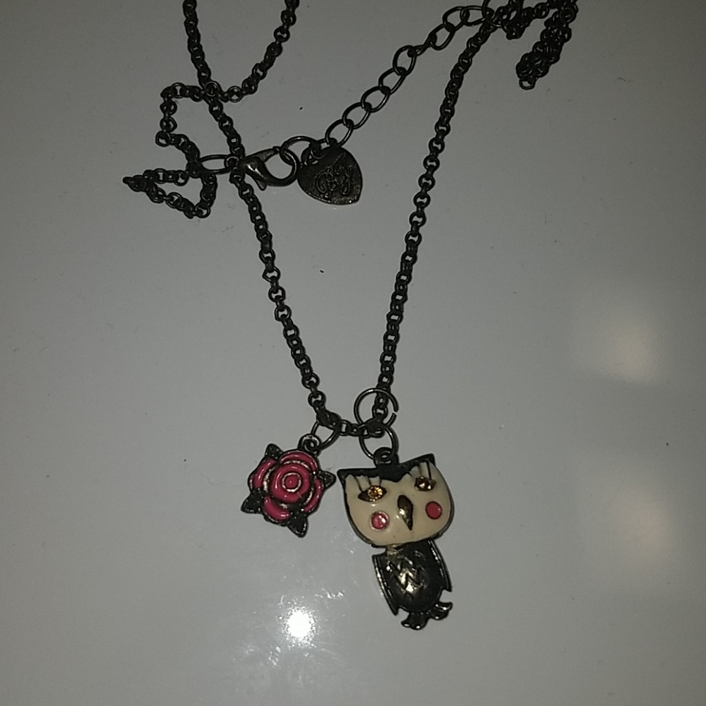 Betsy Johnson Owl and Rose Necklace